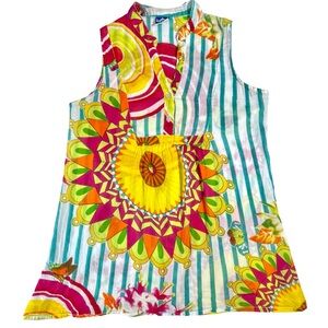 Taj of India Sleeveless Pychedelic Floral All Cotton Tunic Pullover Sz M/L